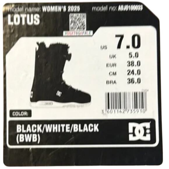 DC Lotus Snowboard Boots Women’s 7 Black White BOA 2025 All Mountain Freestyle - Picture 3 of 5